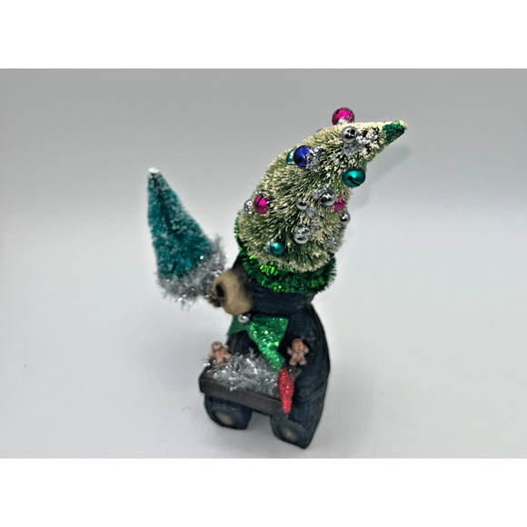 Vintage Black Bear with Christmas Tree Pinecone Paw Gingerbread Cardinal OOAK - Picture 14 of 16